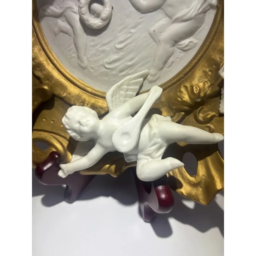 Vintage Art Nouveau Candle Holder Sconce Porcelain Cherubs Angels Gold/ White